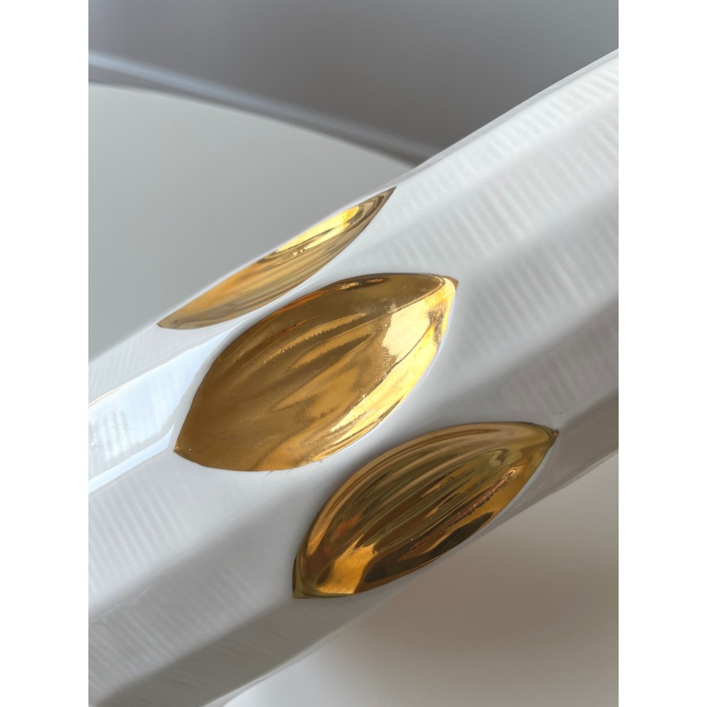 Jonathan Adler Fontana Vase Made in Peru White Textured Gold Accents Handmade - Picture 8 of 9